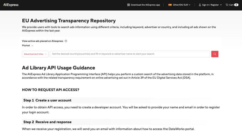 AliExpress Ads - EU Advertising Transparency Repository