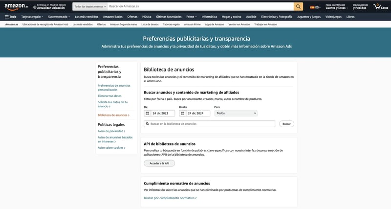 Amazon Ads - Biblioteca de Anuncios