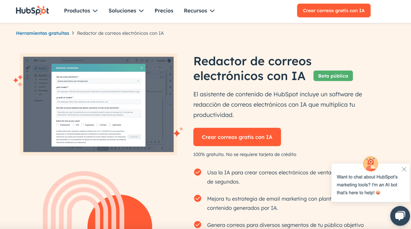 HubSpot - AI Email Writer - Las 10 mejores herramientas de IA para email marketing