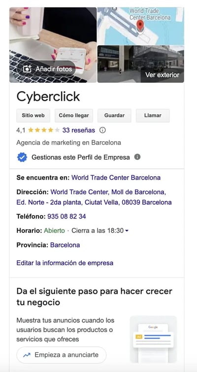 Perfil de Empresa de Google Cyberclick