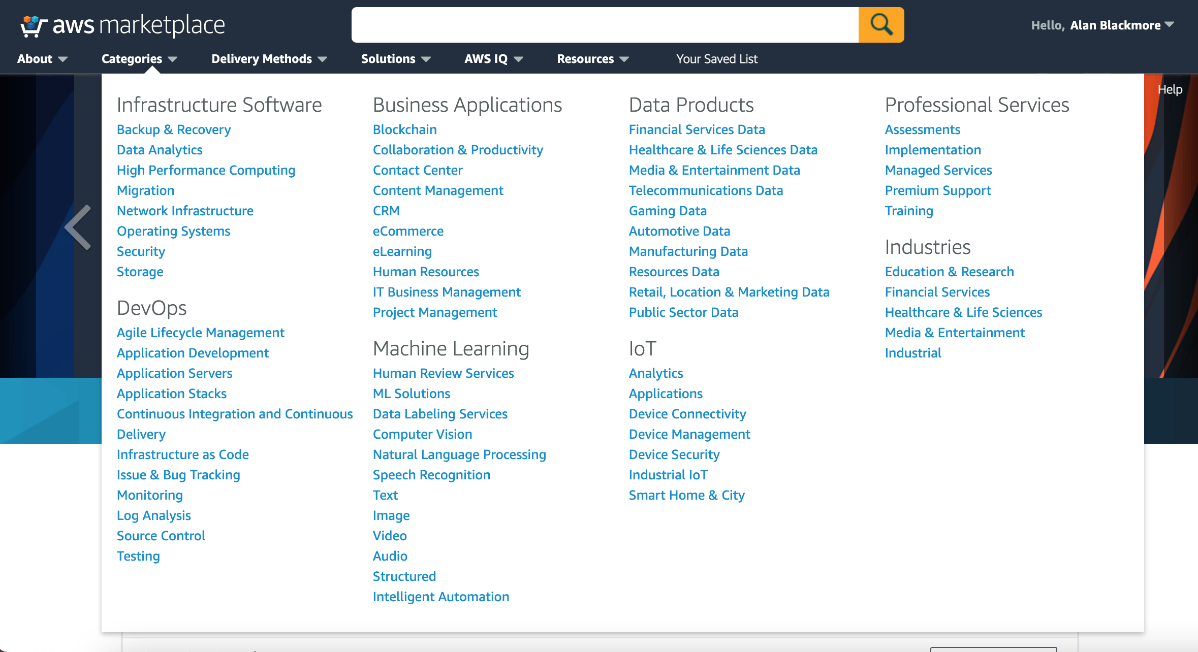 Principales categorías de productos en AWS Marketplace