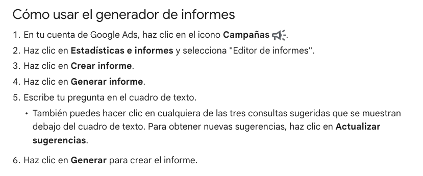 cómo usar la ia generativa para generar informes en Google ads