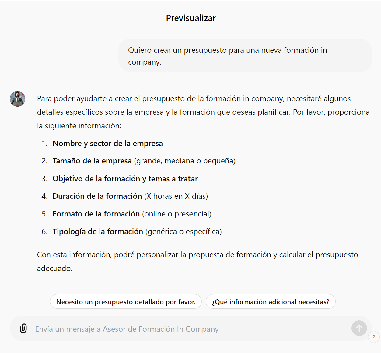 chatgpt personalizado asesor de formacion in company