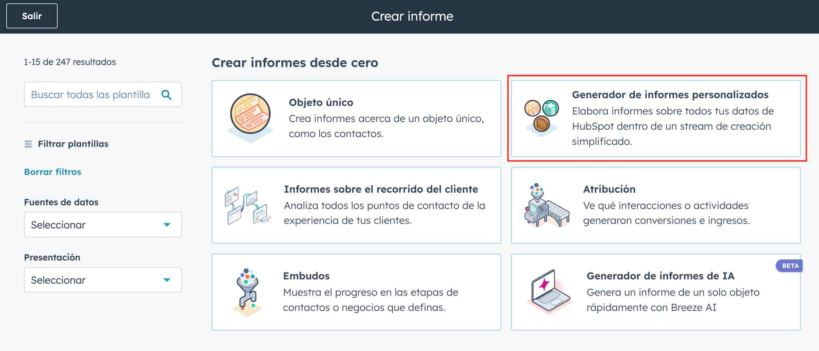 crear informe en hubspot