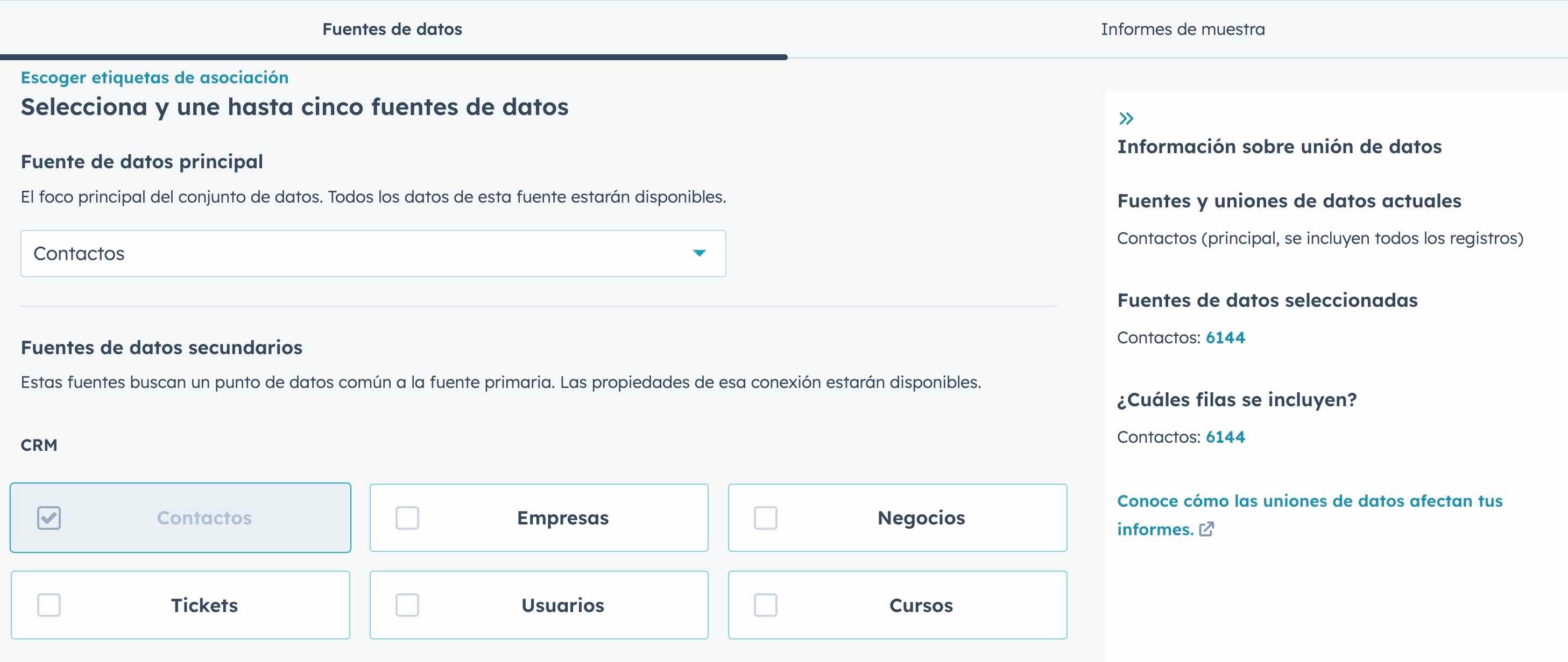 crear informes hubspot fuentes de datos